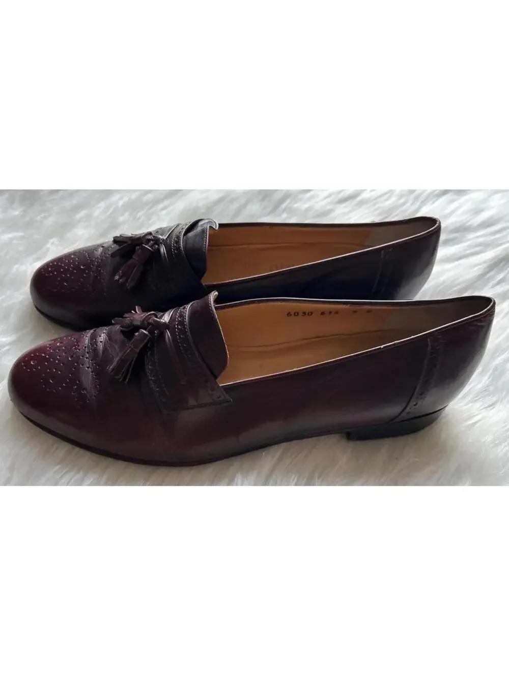 Salvatore Ferragamo Firenze Mens Leather Burgundy Shoes With Tassels 9D Vintage